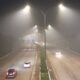 Suasana malam di Kota Depok diselimuti kabut tipis dan gerimis ringan