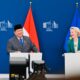 Presiden Republik Indonesia, Prabowo Subianto (kiri), selepas penandatanganan Indonesia-European Union Comprehensive Economic Partnership Agreement (IEU-CEPA)