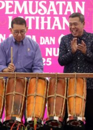 Latihan intensif Gita Bahana Nusantara 2025 di Wisma Kinasih, Depok, menjelang penampilan di Istana Negara untuk HUT ke-80 RI