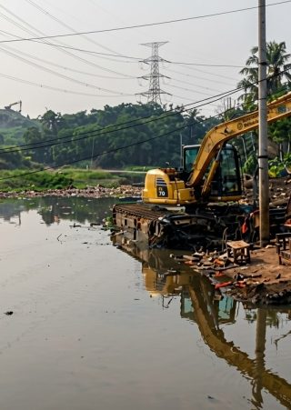 Alat berat ekskavator Kali Pesanggrahan, Kota Depok