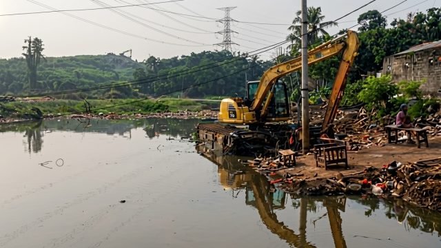 Alat berat ekskavator Kali Pesanggrahan, Kota Depok
